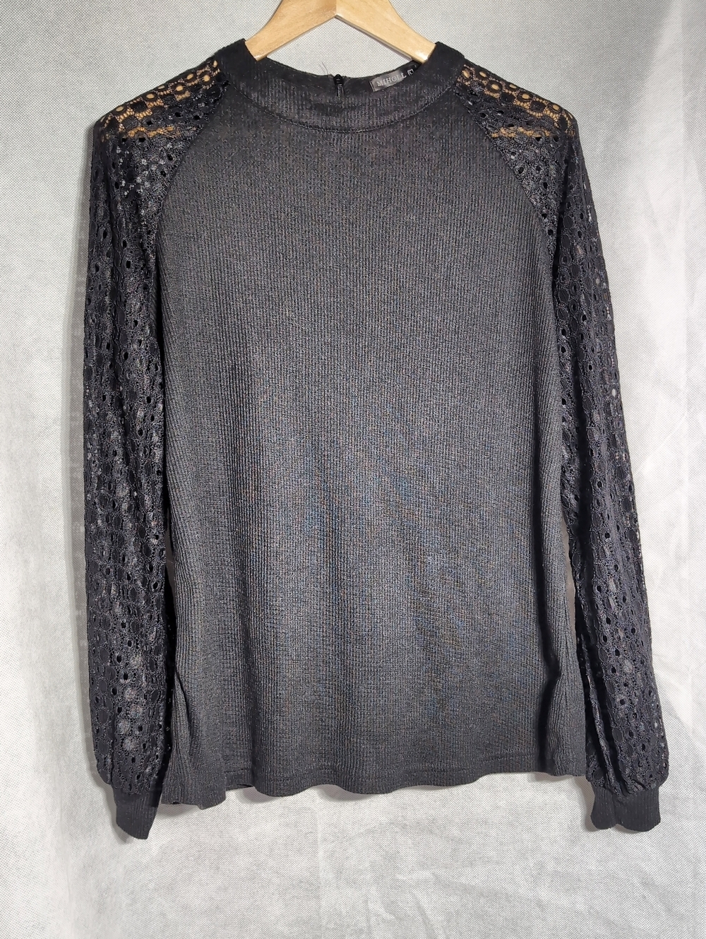 Miholl Sz L Black Lace Sleeve Knit Top